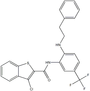 N2-[2-(phenethylamino)-5-(trifluoromethyl)phenyl]-3-chlorobenzo[b]thiophene-2-carboxamide Struktur