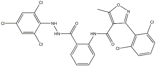 N4-(2-{[2-(2,4,6-trichlorophenyl)hydrazino]carbonyl}phenyl)-3-(2,6-dichlorophenyl)-5-methylisoxazole-4-carboxamide Struktur