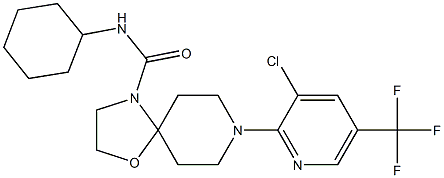 8-[3-chloro-5-(trifluoromethyl)-2-pyridinyl]-N-cyclohexyl-1-oxa-4,8-diazaspiro[4.5]decane-4-carboxamide Struktur