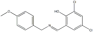 2,4-dichloro-6-{[(4-methoxybenzyl)imino]methyl}phenol Struktur