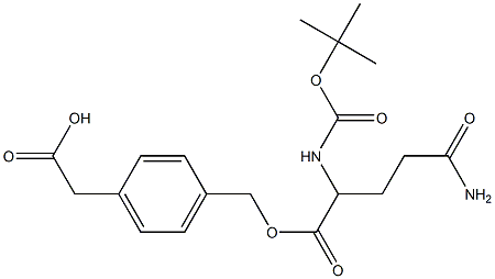 2-{4-[({5-amino-2-[(tert-butoxycarbonyl)amino]-5-oxopentanoyl}oxy)methyl]phenyl}acetic acid Struktur