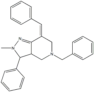 5-benzyl-2-methyl-3-phenyl-7-[(E)-phenylmethylidene]-3,3a,4,5,6,7-hexahydro-2H-pyrazolo[4,3-c]pyridine Struktur