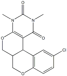 11-chloro-2,4-dimethyl-4,6a,7,12b-tetrahydro-1H,6H-chromeno[4',3':4,5]pyrano[2,3-d]pyrimidine-1,3(2H)-dione Struktur