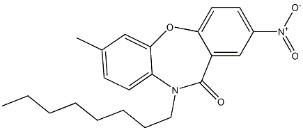 7-methyl-2-nitro-10-octyldibenzo[b,f][1,4]oxazepin-11(10H)-one Struktur