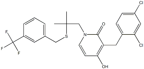 3-(2,4-dichlorobenzyl)-4-hydroxy-1-(2-methyl-2-{[3-(trifluoromethyl)benzyl]sulfanyl}propyl)-2(1H)-pyridinone Struktur