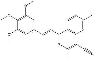 (E)-3-{[(Z,2E)-1-(4-methylphenyl)-3-(3,4,5-trimethoxyphenyl)-2-propenylidene]amino}-2-butenenitrile Struktur