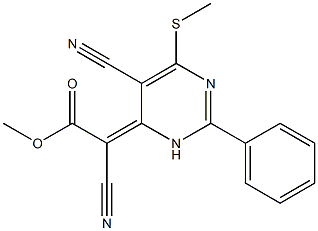 methyl 2-cyano-2-[5-cyano-6-(methylthio)-2-phenyl-3,4-dihydropyrimidin-4-yliden]acetate Struktur