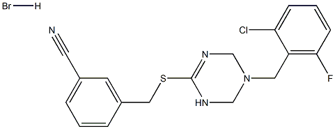 3-({[5-(2-chloro-6-fluorobenzyl)-1,4,5,6-tetrahydro-1,3,5-triazin-2-yl]thio}methyl)benzonitrile hydrobromide Struktur