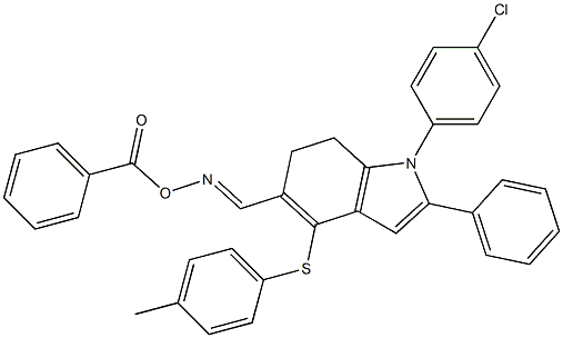 N-(benzoyloxy)-N-((E)-{1-(4-chlorophenyl)-4-[(4-methylphenyl)sulfanyl]-2-phenyl-6,7-dihydro-1H-indol-5-yl}methylidene)amine Struktur