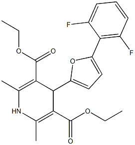 diethyl 4-[5-(2,6-difluorophenyl)-2-furyl]-2,6-dimethyl-1,4-dihydropyridine-3,5-dicarboxylate Struktur