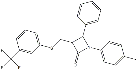 1-(4-methylphenyl)-4-phenyl-3-({[3-(trifluoromethyl)phenyl]sulfanyl}methyl)-2-azetanone Struktur