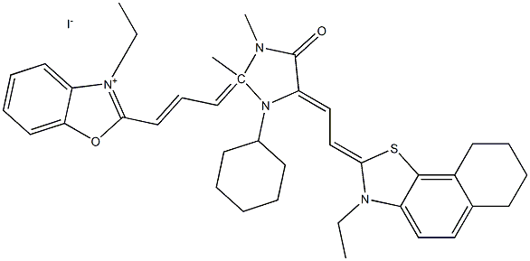 2-[3-(1-環(huán)己基-2,3-二甲基-5-[2-(3-乙基-6,7,8,9-四氫萘并[2,1-D]-2-噻唑亞基)亞乙基]-4-氧代-2-咪唑烷亞基)-1-丙烯基]-3-乙基苯并惡唑鎓碘化物 結(jié)構(gòu)式