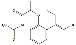 (2-{2-[1-(hydroxyimino)propyl]phenoxy}propanoyl)urea Struktur