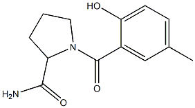 1-[(2-hydroxy-5-methylphenyl)carbonyl]pyrrolidine-2-carboxamide Struktur