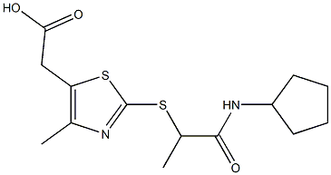 2-(2-{[1-(cyclopentylcarbamoyl)ethyl]sulfanyl}-4-methyl-1,3-thiazol-5-yl)acetic acid Struktur