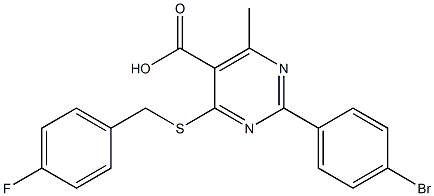 2-(4-bromophenyl)-4-[(4-fluorobenzyl)thio]-6-methylpyrimidine-5-carboxylic acid Struktur