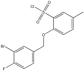 2-[(3-bromo-4-fluorophenyl)methoxy]-5-methylbenzene-1-sulfonyl chloride Struktur