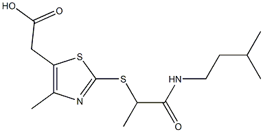 2-[4-methyl-2-({1-[(3-methylbutyl)carbamoyl]ethyl}sulfanyl)-1,3-thiazol-5-yl]acetic acid Struktur