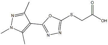 2-{[5-(1,3,5-trimethyl-1H-pyrazol-4-yl)-1,3,4-oxadiazol-2-yl]sulfanyl}acetic acid Struktur