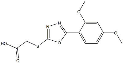 2-{[5-(2,4-dimethoxyphenyl)-1,3,4-oxadiazol-2-yl]sulfanyl}acetic acid Struktur