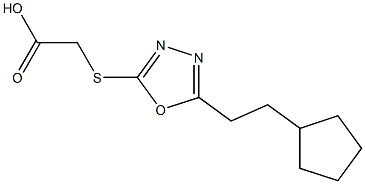 2-{[5-(2-cyclopentylethyl)-1,3,4-oxadiazol-2-yl]sulfanyl}acetic acid Struktur