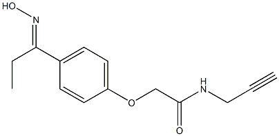 2-{4-[(1E)-N-hydroxypropanimidoyl]phenoxy}-N-prop-2-ynylacetamide Struktur