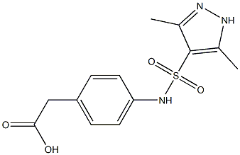 2-{4-[(3,5-dimethyl-1H-pyrazole-4-)sulfonamido]phenyl}acetic acid Struktur