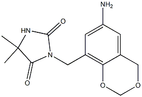 3-[(6-amino-2,4-dihydro-1,3-benzodioxin-8-yl)methyl]-5,5-dimethylimidazolidine-2,4-dione Struktur