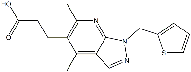 3-[4,6-dimethyl-1-(thien-2-ylmethyl)-1H-pyrazolo[3,4-b]pyridin-5-yl]propanoic acid Struktur