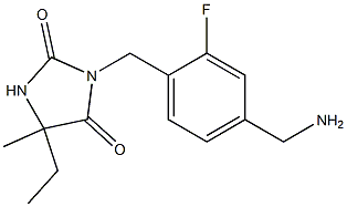 3-{[4-(aminomethyl)-2-fluorophenyl]methyl}-5-ethyl-5-methylimidazolidine-2,4-dione Struktur