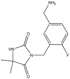 3-{[5-(aminomethyl)-2-fluorophenyl]methyl}-5,5-dimethylimidazolidine-2,4-dione Struktur