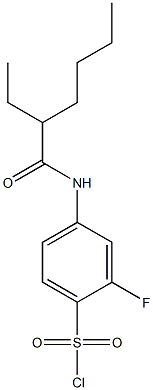 4-(2-ethylhexanamido)-2-fluorobenzene-1-sulfonyl chloride Struktur