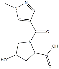 4-hydroxy-1-[(1-methyl-1H-pyrazol-4-yl)carbonyl]pyrrolidine-2-carboxylic acid Struktur