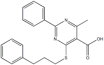 4-methyl-2-phenyl-6-[(3-phenylpropyl)thio]pyrimidine-5-carboxylic acid Struktur