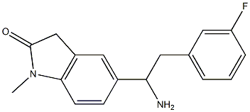 5-[1-amino-2-(3-fluorophenyl)ethyl]-1-methyl-2,3-dihydro-1H-indol-2-one Struktur