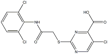 5-chloro-2-({2-[(2,6-dichlorophenyl)amino]-2-oxoethyl}thio)pyrimidine-4-carboxylic acid Struktur