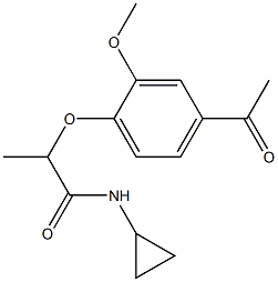 N-cyclopropyl-2-(4-acetyl-2-methoxyphenoxy)propanamide Struktur