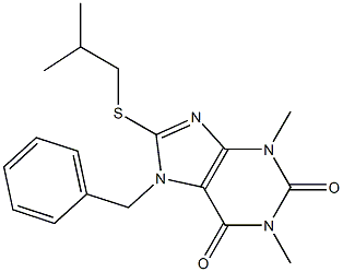 7-benzyl-8-(isobutylthio)-1,3-dimethyl-3,7-dihydro-1H-purine-2,6-dione Struktur