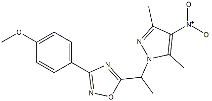 5-(1-{4-nitro-3,5-dimethyl-1H-pyrazol-1-yl}ethyl)-3-(4-methoxyphenyl)-1,2,4-oxadiazole Struktur