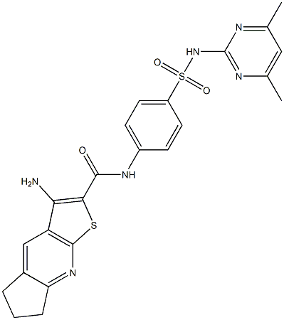 3-amino-N-(4-{[(4,6-dimethyl-2-pyrimidinyl)amino]sulfonyl}phenyl)-6,7-dihydro-5H-cyclopenta[b]thieno[3,2-e]pyridine-2-carboxamide Struktur