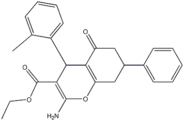 ethyl 2-amino-4-(2-methylphenyl)-5-oxo-7-phenyl-5,6,7,8-tetrahydro-4H-chromene-3-carboxylate Struktur