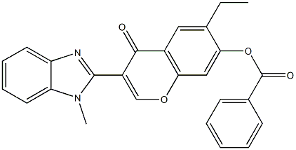 6-ethyl-3-(1-methyl-1H-benzimidazol-2-yl)-4-oxo-4H-chromen-7-yl benzoate Struktur