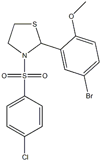 2-(5-bromo-2-methoxyphenyl)-3-[(4-chlorophenyl)sulfonyl]-1,3-thiazolidine Struktur