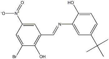 2-bromo-6-{[(5-tert-butyl-2-hydroxyphenyl)imino]methyl}-4-nitrophenol Struktur