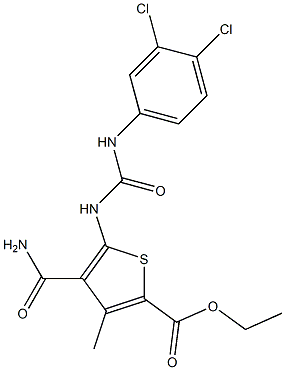 ethyl 4-(aminocarbonyl)-5-{[(3,4-dichloroanilino)carbonyl]amino}-3-methyl-2-thiophenecarboxylate Struktur