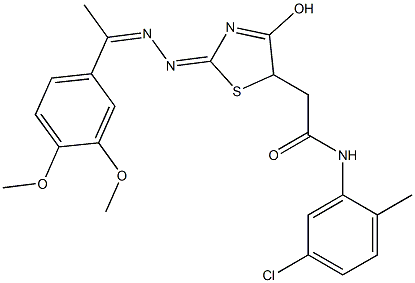 N-(5-chloro-2-methylphenyl)-2-(2-{[1-(3,4-dimethoxyphenyl)ethylidene]hydrazono}-4-hydroxy-2,5-dihydro-1,3-thiazol-5-yl)acetamide Struktur