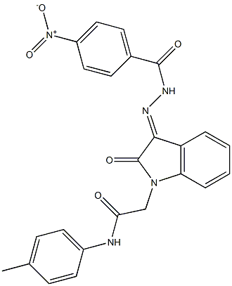 2-[3-({4-nitrobenzoyl}hydrazono)-2-oxo-2,3-dihydro-1H-indol-1-yl]-N-(4-methylphenyl)acetamide Struktur