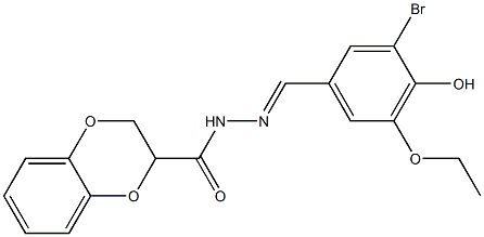 N'-(3-bromo-5-ethoxy-4-hydroxybenzylidene)-2,3-dihydro-1,4-benzodioxine-2-carbohydrazide Struktur