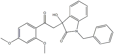 1-benzyl-3-[2-(2,4-dimethoxyphenyl)-2-oxoethyl]-3-hydroxy-1,3-dihydro-2H-indol-2-one Struktur