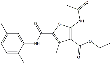 ethyl 2-(acetylamino)-5-[(2,5-dimethylanilino)carbonyl]-4-methyl-3-thiophenecarboxylate Struktur